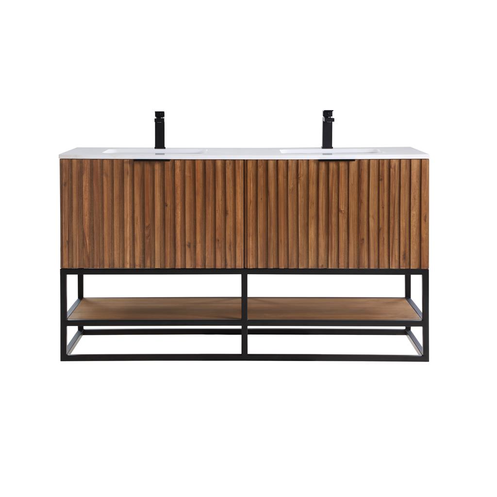 Bemma, Terra 60" Double Vanity, Walnut/Matte Black, White Quartz Top#top-options_white-quartz-top