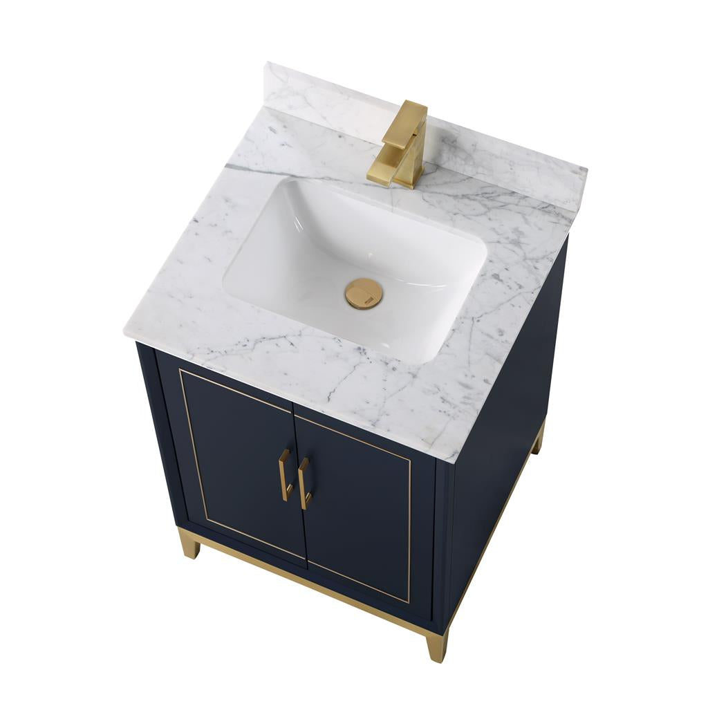 Bemma, Gracie 24" Single Vanity, Pacific Blue/Satin Brass, Carrara Marble Top#top-options_carrara-marble-top