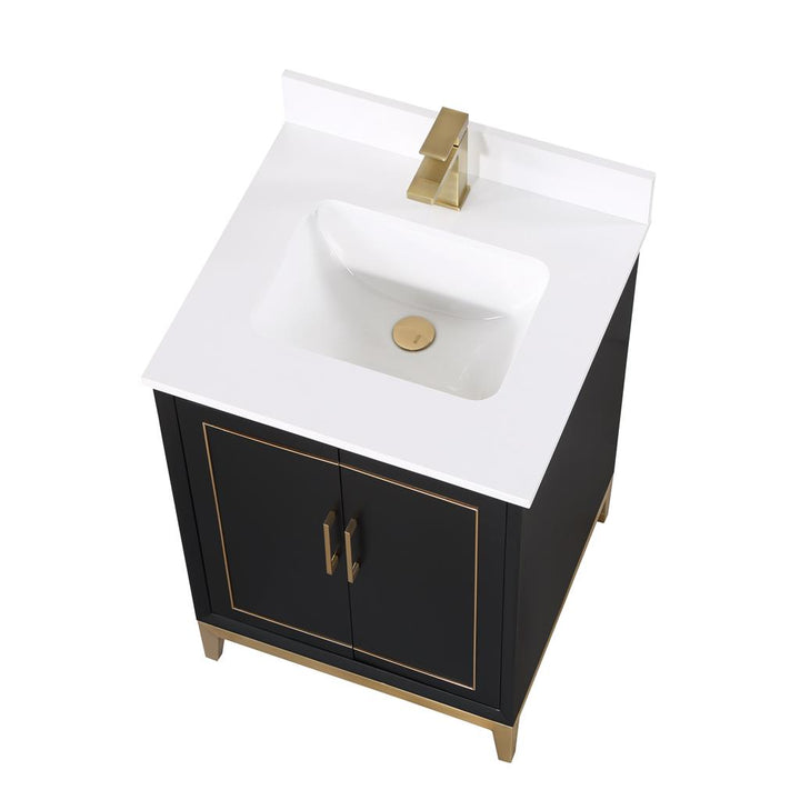Bemma, Gracie 24" Single Vanity, Midnight Black/Satin Brass, White Quartz Top#top-options_white-quartz-top