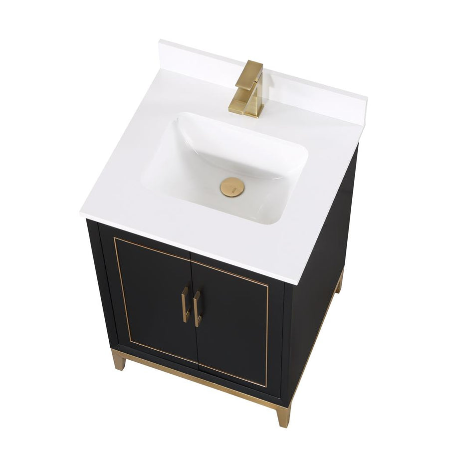 Bemma, Gracie 24" Single Vanity, Midnight Black/Satin Brass, White Quartz Top#top-options_white-quartz-top