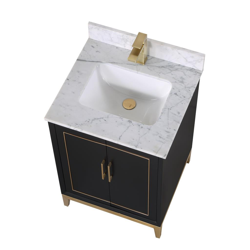 Bemma, Gracie 24" Single Vanity, Midnight Black/Satin Brass, Carrara Marble Top#top-options_carrara-marble-top