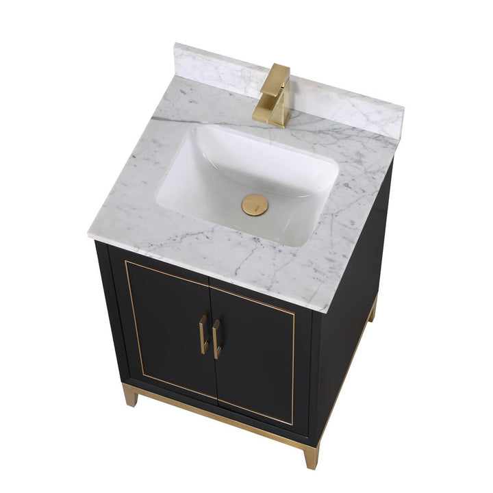Bemma, Gracie 24" Single Vanity, Midnight Black/Satin Brass, Carrara Marble Top#top-options_carrara-marble-top