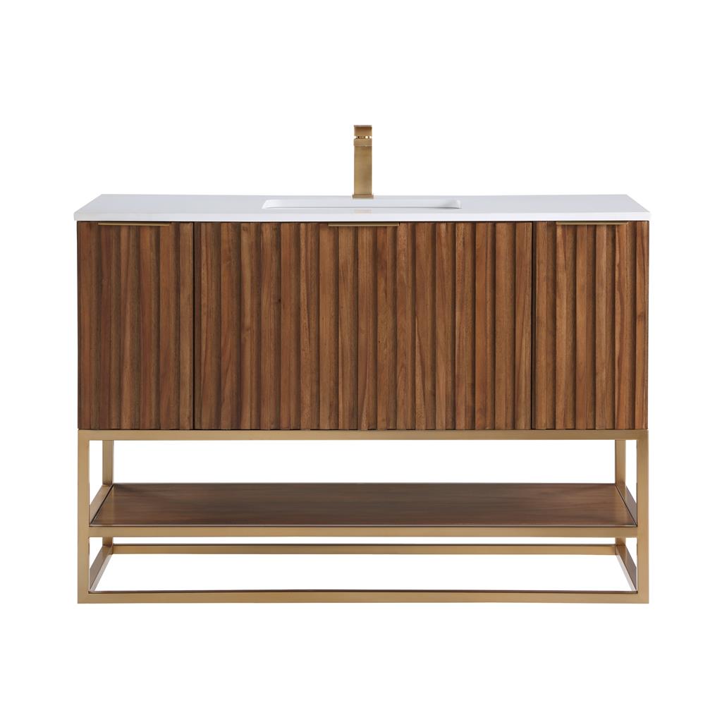 Bemma, Terra 48" Single Vanity, Walnut/Satin Brass, White Quartz Top#top-options_white-quartz-top
