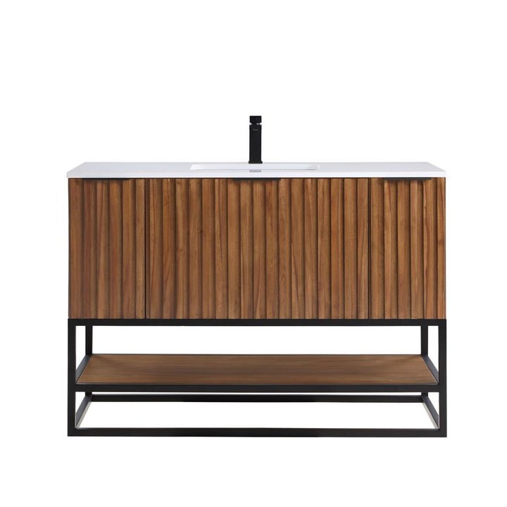 Bemma, Terra 48" Single Vanity, Walnut/Matte Black, White Quartz Top#top-options_white-quartz-top