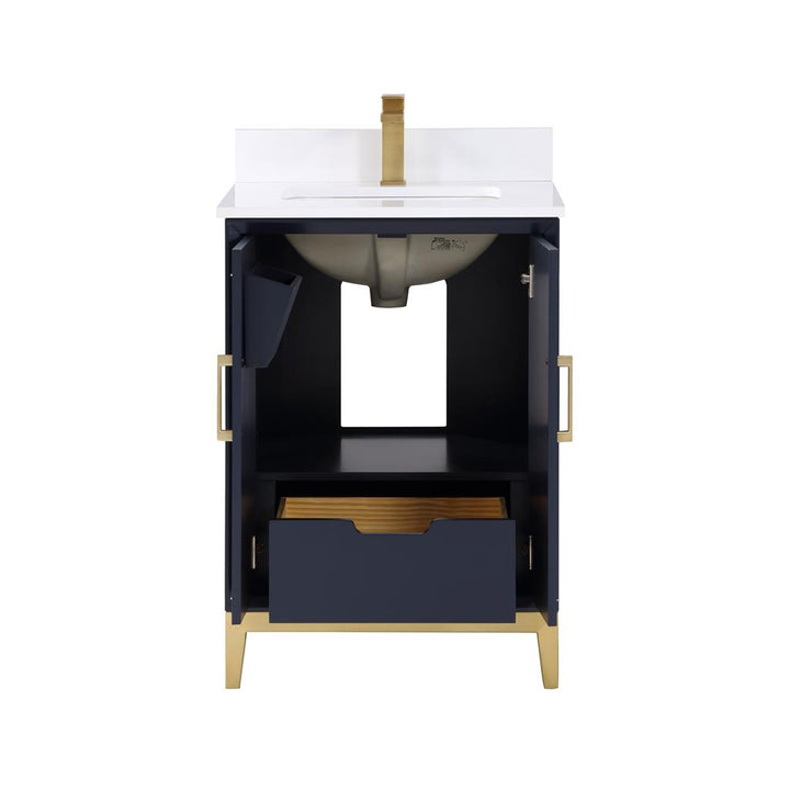 Bemma, Gracie 24" Single Vanity, Pacific Blue/Satin Brass, White Quartz Top#top-options_white-quartz-top
