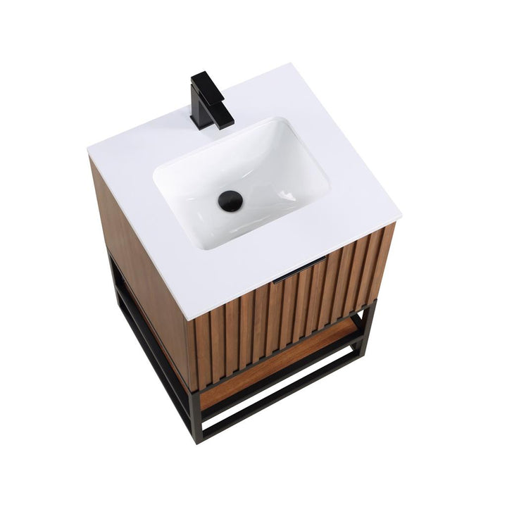Bemma, Terra 24" Single Vanity, Walnut/Matte Black, White Quartz Top#top-options_white-quartz-top