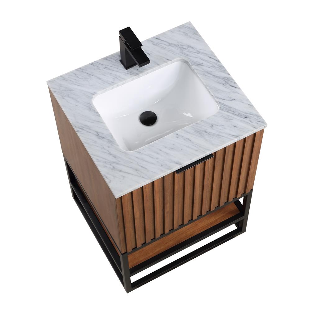 Bemma, Terra 24" Single Vanity, Walnut/Matte Black, Carrara Marble Top#top-options_carrara-marble-top