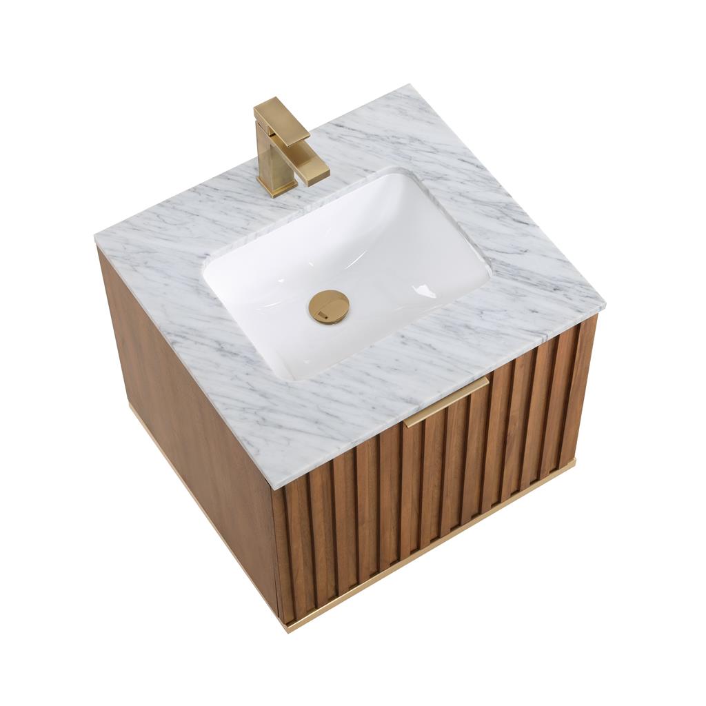 Bemma, Terra 24" Single Floating Vanity, Walnut/Satin Brass, Carrara Marble Top#top-options_carrara-marble-top