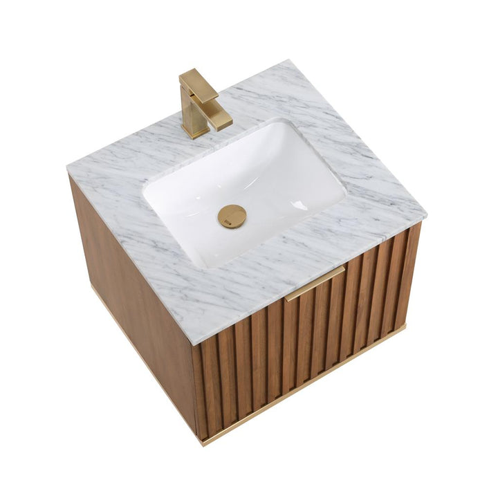 Bemma, Terra 24" Single Floating Vanity, Walnut/Satin Brass, Carrara Marble Top#top-options_carrara-marble-top