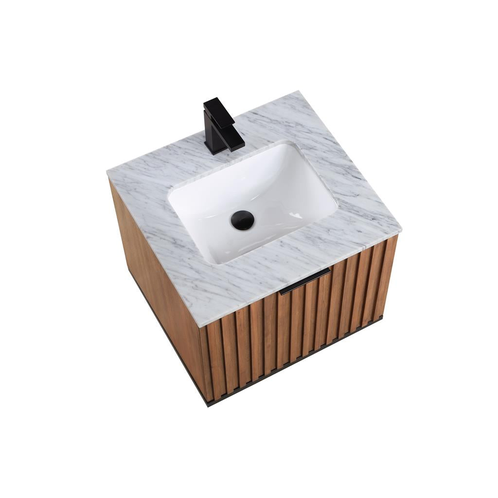 Bemma, Terra 24" Single Floating Vanity, Walnut/Matte Black, Carrara Marble Top#top-options_carrara-marble-top