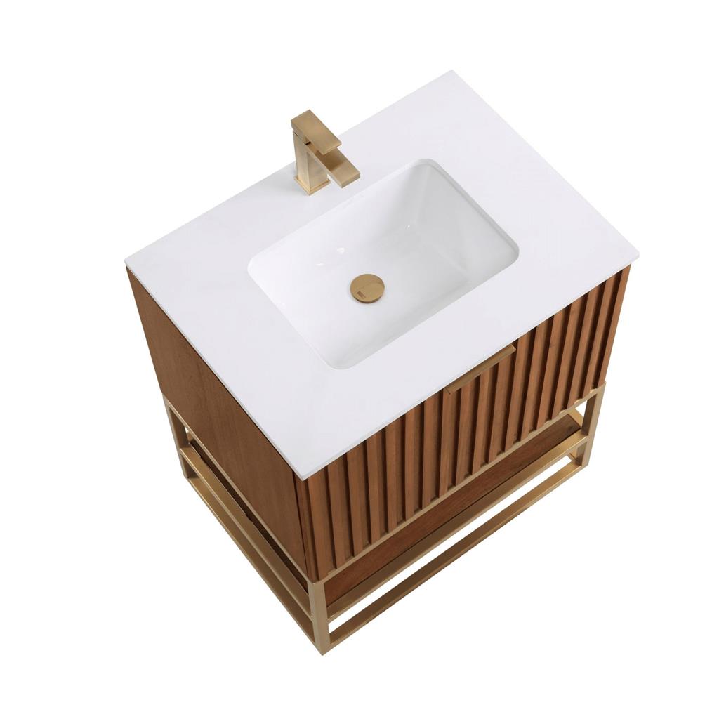 Bemma, Terra 30" Single Vanity, Walnut/Satin Brass, White Quartz Top#top-options_white-quartz-top