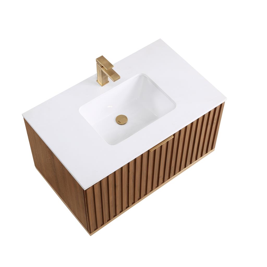 Bemma, Terra 36" Single Floating Vanity, Walnut/Satin Brass, White Quartz Top#top-options_white-quartz-top