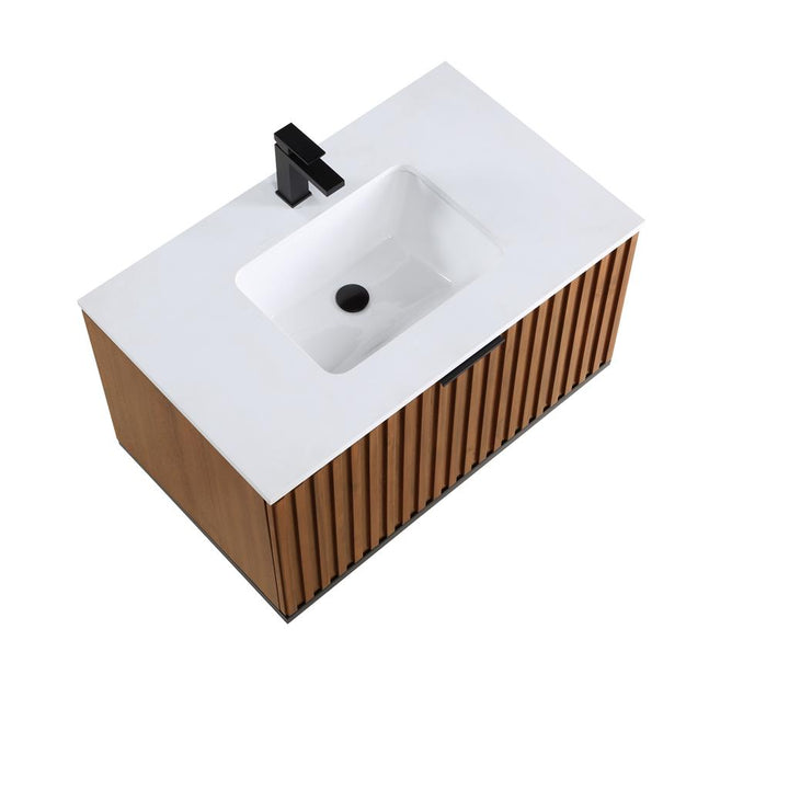 Bemma, Terra 36" Single Floating Vanity, Walnut/Matte Black, White Quartz Top#top-options_white-quartz-top