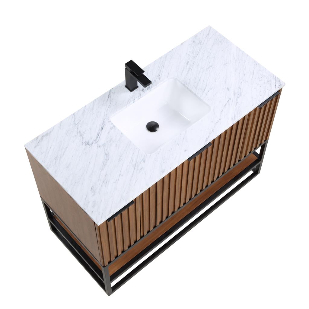 Bemma, Terra 48" Single Vanity, Walnut/Matte Black, Carrara Marble Top#top-options_carrara-marble-top