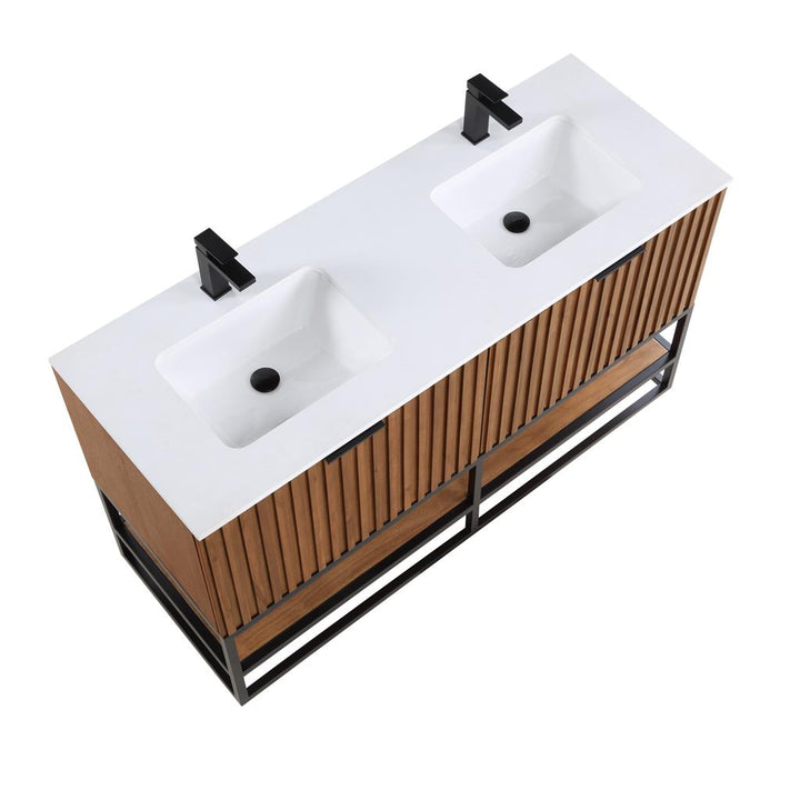 Bemma, Terra 60" Double Vanity, Walnut/Matte Black, White Quartz Top#top-options_white-quartz-top