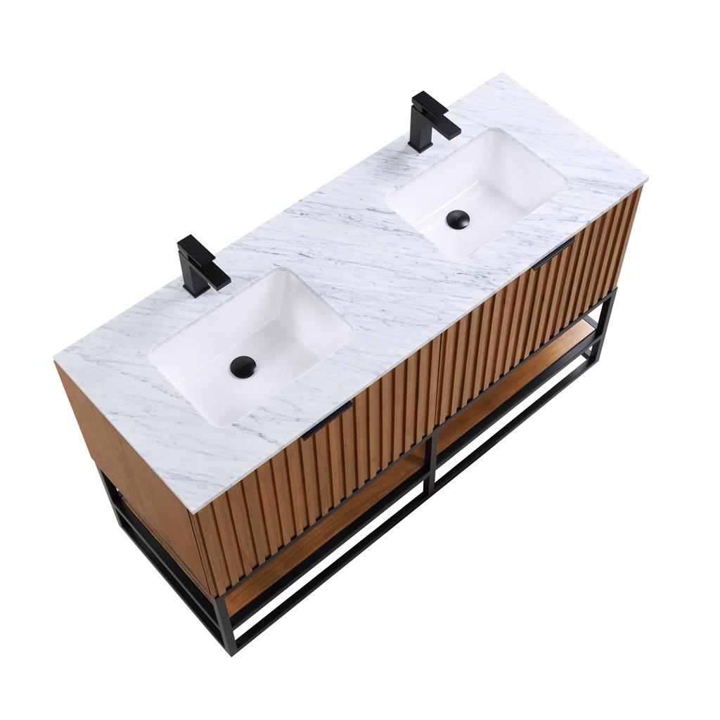 Bemma, Terra 60" Double Vanity, Walnut/Matte Black, Carrara Marble Top#top-options_carrara-marble-top