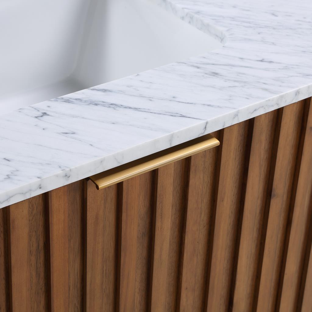 Bemma, Terra 36" Single Floating Vanity, Walnut/Satin Brass, Carrara Marble Top#top-options_carrara-marble-top