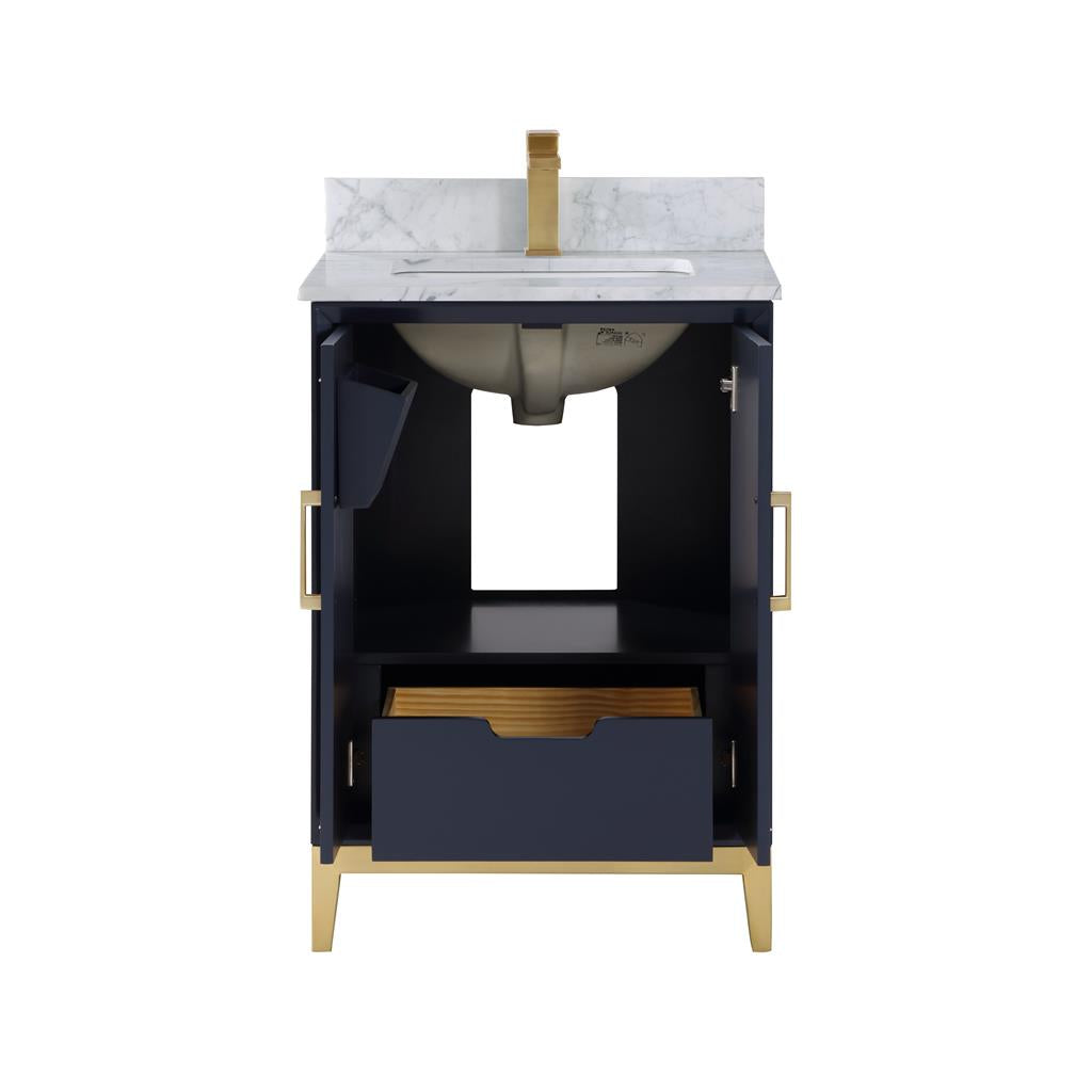 Bemma, Gracie 24" Single Vanity, Pacific Blue/Satin Brass, Carrara Marble Top#top-options_carrara-marble-top