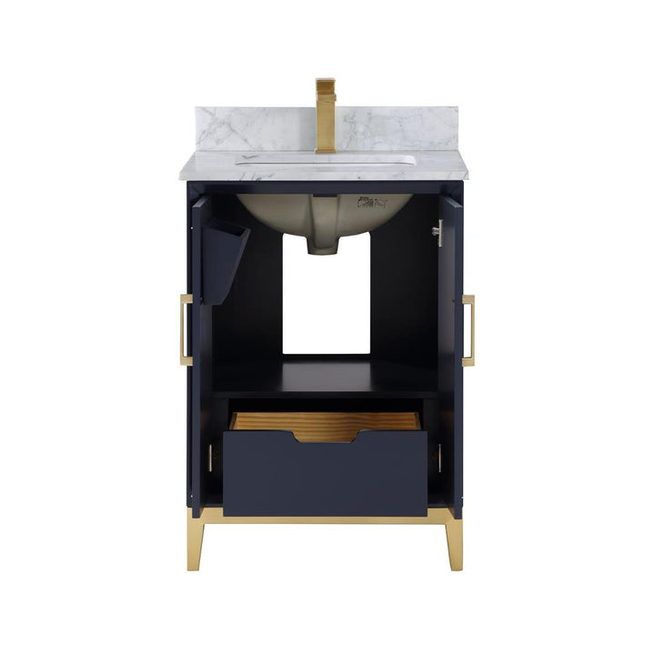 Bemma, Gracie 24" Single Vanity, Pacific Blue/Satin Brass, Carrara Marble Top#top-options_carrara-marble-top