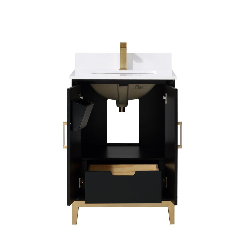 Bemma, Gracie 24" Single Vanity, Midnight Black/Satin Brass, White Quartz Top#top-options_white-quartz-top