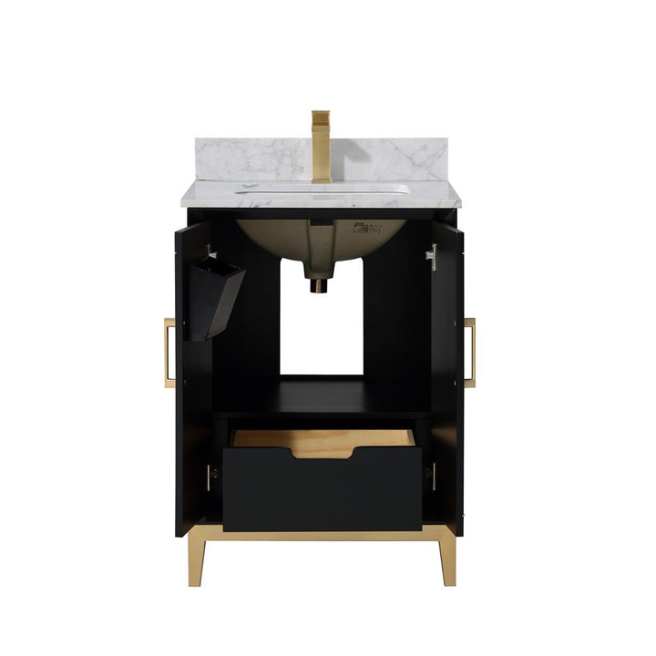 Bemma, Gracie 24" Single Vanity, Midnight Black/Satin Brass, Carrara Marble Top#top-options_carrara-marble-top