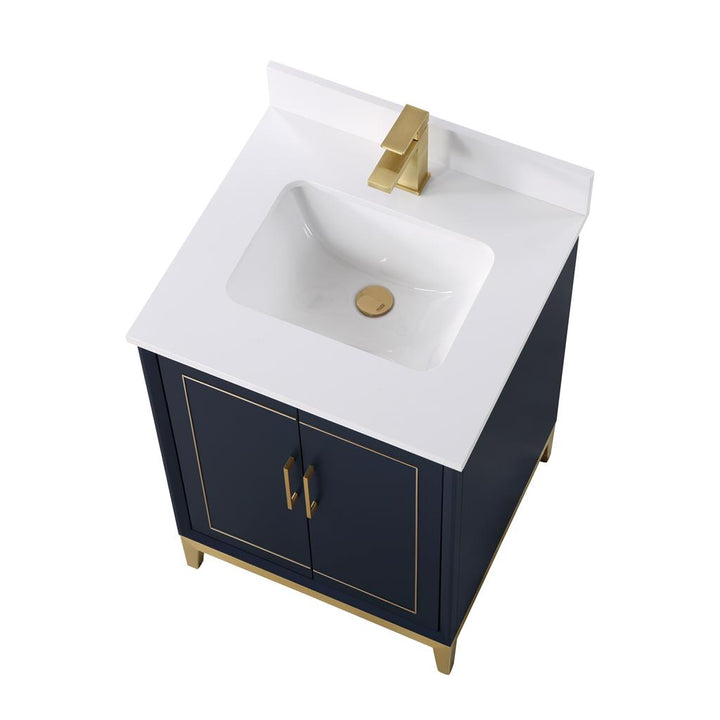 Bemma, Gracie 24" Single Vanity, Pacific Blue/Satin Brass, White Quartz Top#top-options_white-quartz-top