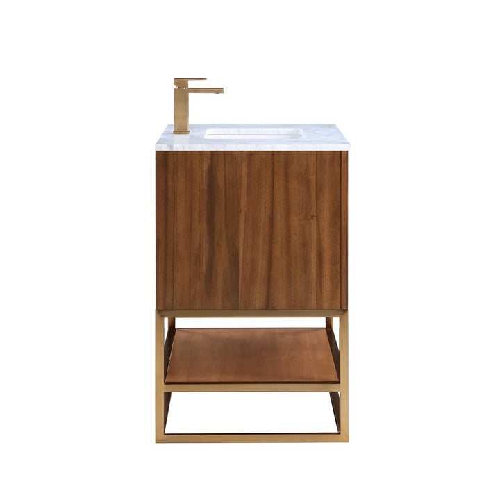 Bemma, Terra 36" Single Vanity, Walnut/Satin Brass, Carrara Marble Top#top-options_carrara-marble-top