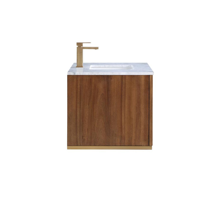 Bemma, Terra 36" Single Floating Vanity, Walnut/Satin Brass, Carrara Marble Top#top-options_carrara-marble-top