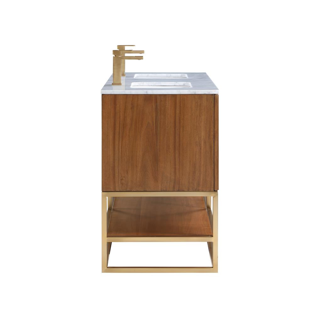 Bemma, Terra 60" Double Vanity, Walnut/Satin Brass, Carrara Marble Top#top-options_carrara-marble-top