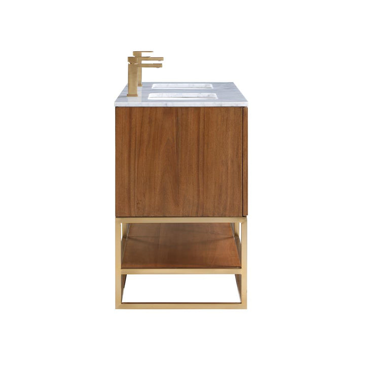 Bemma, Terra 60" Double Vanity, Walnut/Satin Brass, Carrara Marble Top#top-options_carrara-marble-top