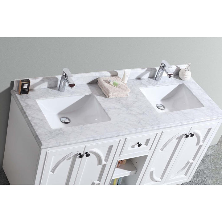 Laviva Odyssey 60" White Double Sink Bathroom Vanity#top-options_white-carrara-marble-top