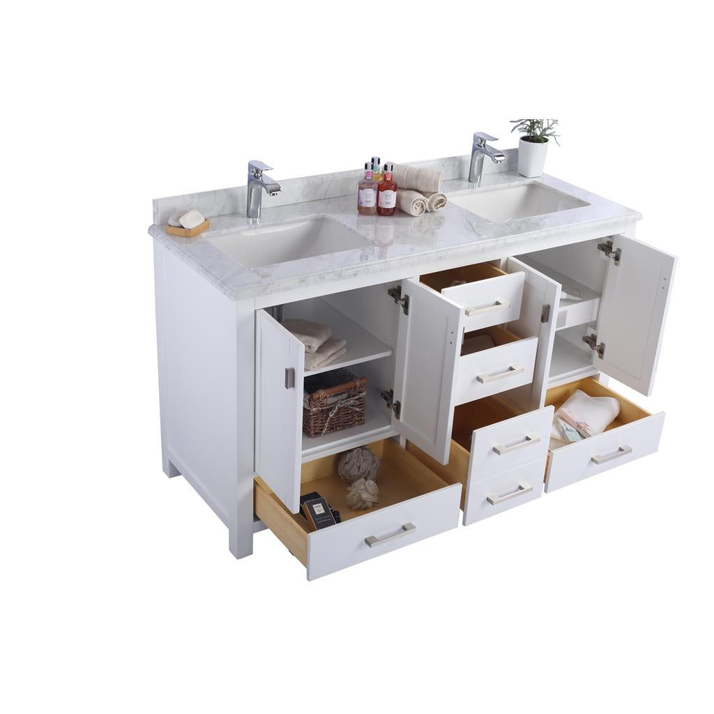 Laviva Wilson 60" White Double Sink Bathroom Vanity#top-options_white-carrara-marble-top