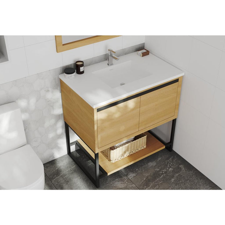 Laviva Alto 36" California White Oak Bathroom Vanity#top-options_matte-white-viva-stone-solid-surface-top
