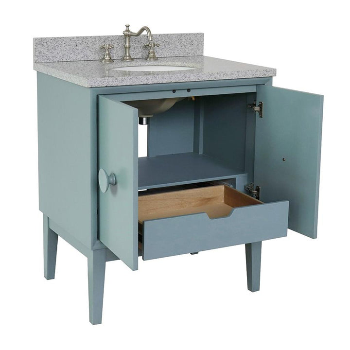 Bellaterra Home, Stora 31" Aqua Blue Vanity, Oval Sink, Gray Granite#top-options_gray-granite-top