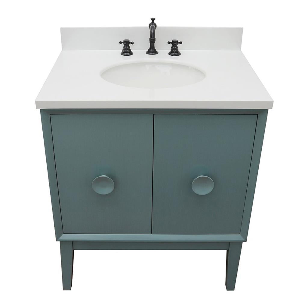 Bellaterra Home, Stora 31" Aqua Blue Vanity, Oval Sink, White Quartz#top-options_white-quartz-top