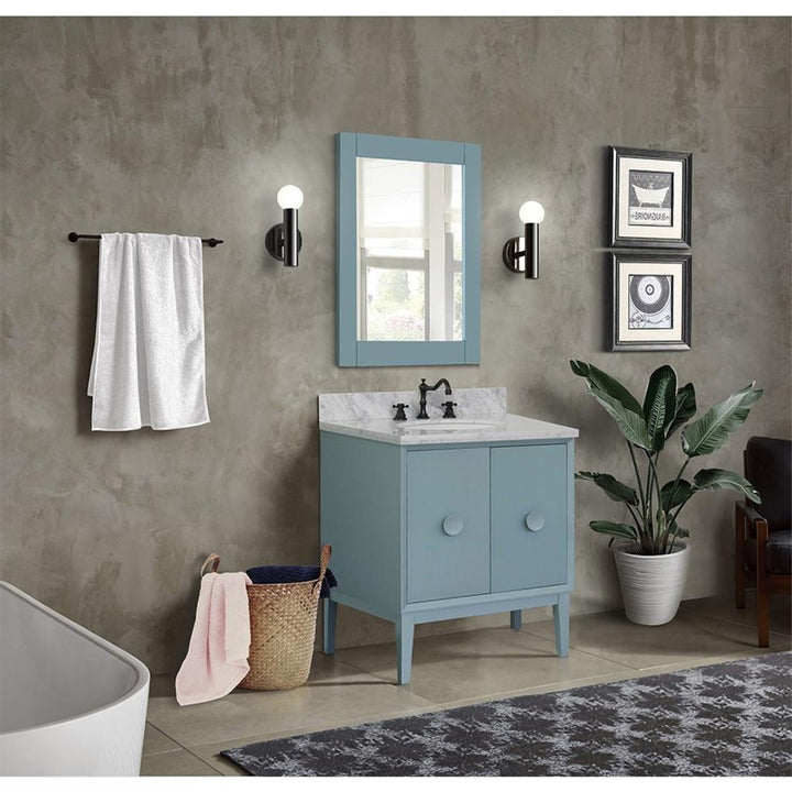 Bellaterra Home, Stora 31" Aqua Blue Vanity, Oval Sink, White Carrara Marble#top-options_white-carrara-marble-top