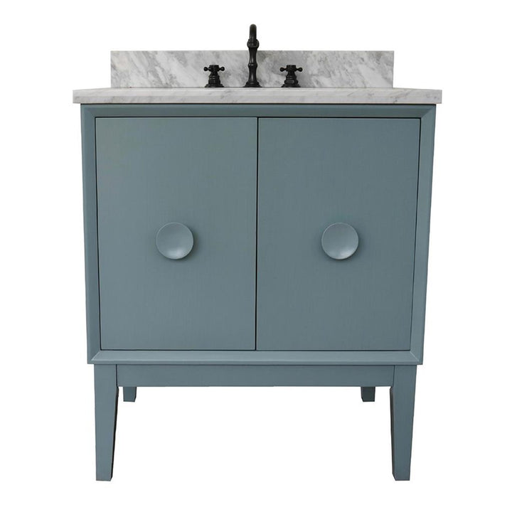Bellaterra Home, Stora 31" Aqua Blue Vanity, Oval Sink, White Carrara Marble#top-options_white-carrara-marble-top