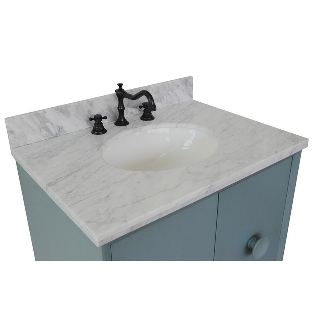 Bellaterra Home, Stora 31" Aqua Blue Vanity, Oval Sink, White Carrara Marble#top-options_white-carrara-marble-top