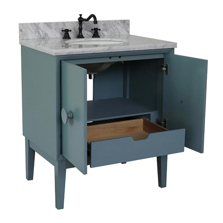 Bellaterra Home, Stora 31" Aqua Blue Vanity, Oval Sink, White Carrara Marble#top-options_white-carrara-marble-top