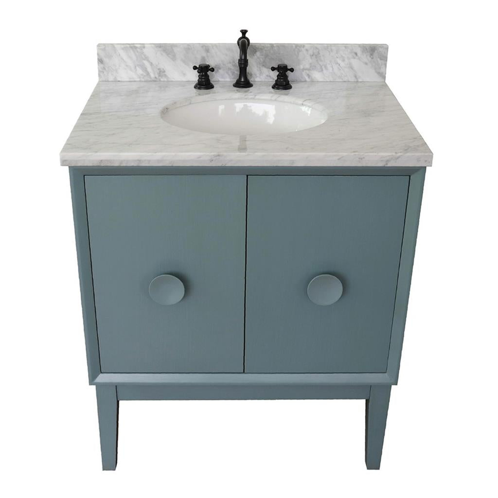 Bellaterra Home, Stora 31" Aqua Blue Vanity, Oval Sink, White Carrara Marble#top-options_white-carrara-marble-top