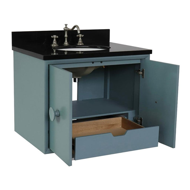 Bellaterra Home, Stora 31" Aqua Blue Wall Mount Vanity, Oval Sink, Black Galaxy Granite#top-options_black-galaxy-granite-top