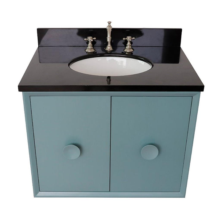 Bellaterra Home, Stora 31" Aqua Blue Wall Mount Vanity, Oval Sink, Black Galaxy Granite#top-options_black-galaxy-granite-top