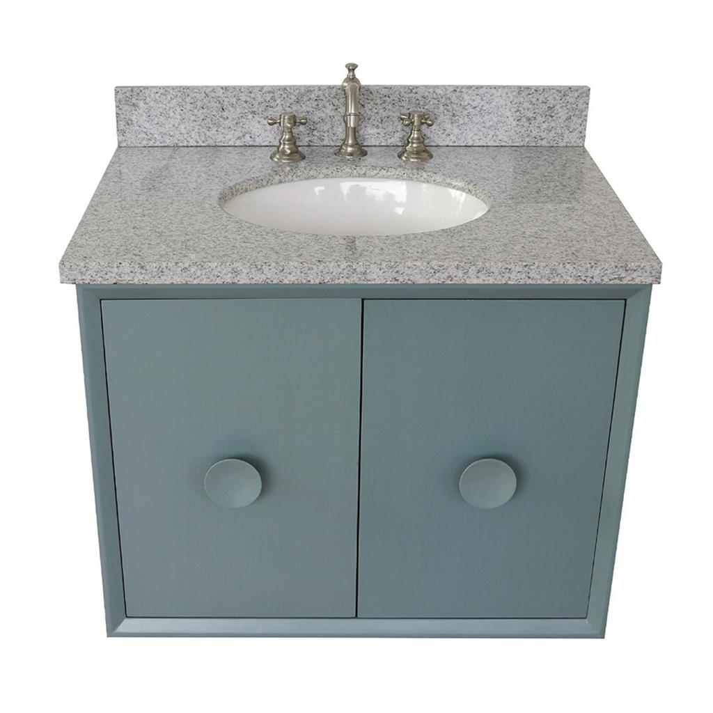 Bellaterra Home, Stora 31" Aqua Blue Wall Mount Vanity, Oval Sink, Gray Granite#top-options_gray-granite-top