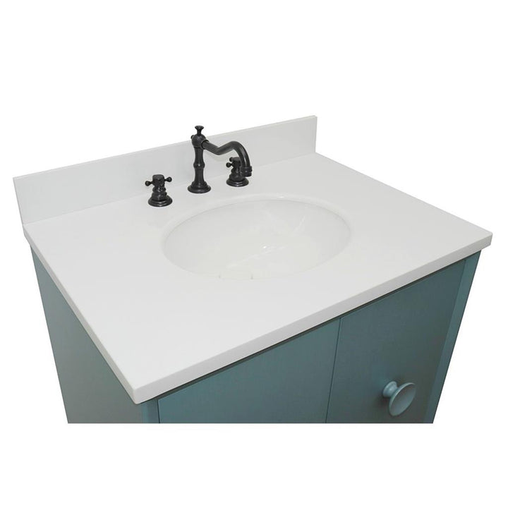 Bellaterra Home, Stora 31" Aqua Blue Wall Mount Vanity, Oval Sink, White Quartz#top-options_white-quartz-top