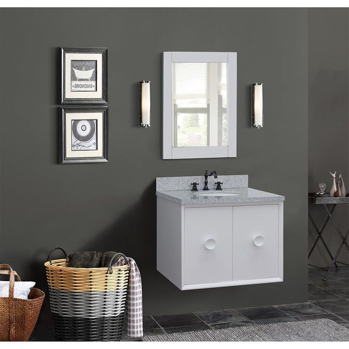 Bellaterra Home, Stora 31" White Wall Mount Vanity, Oval Sink, Gray Granite#top-options_gray-granite-top