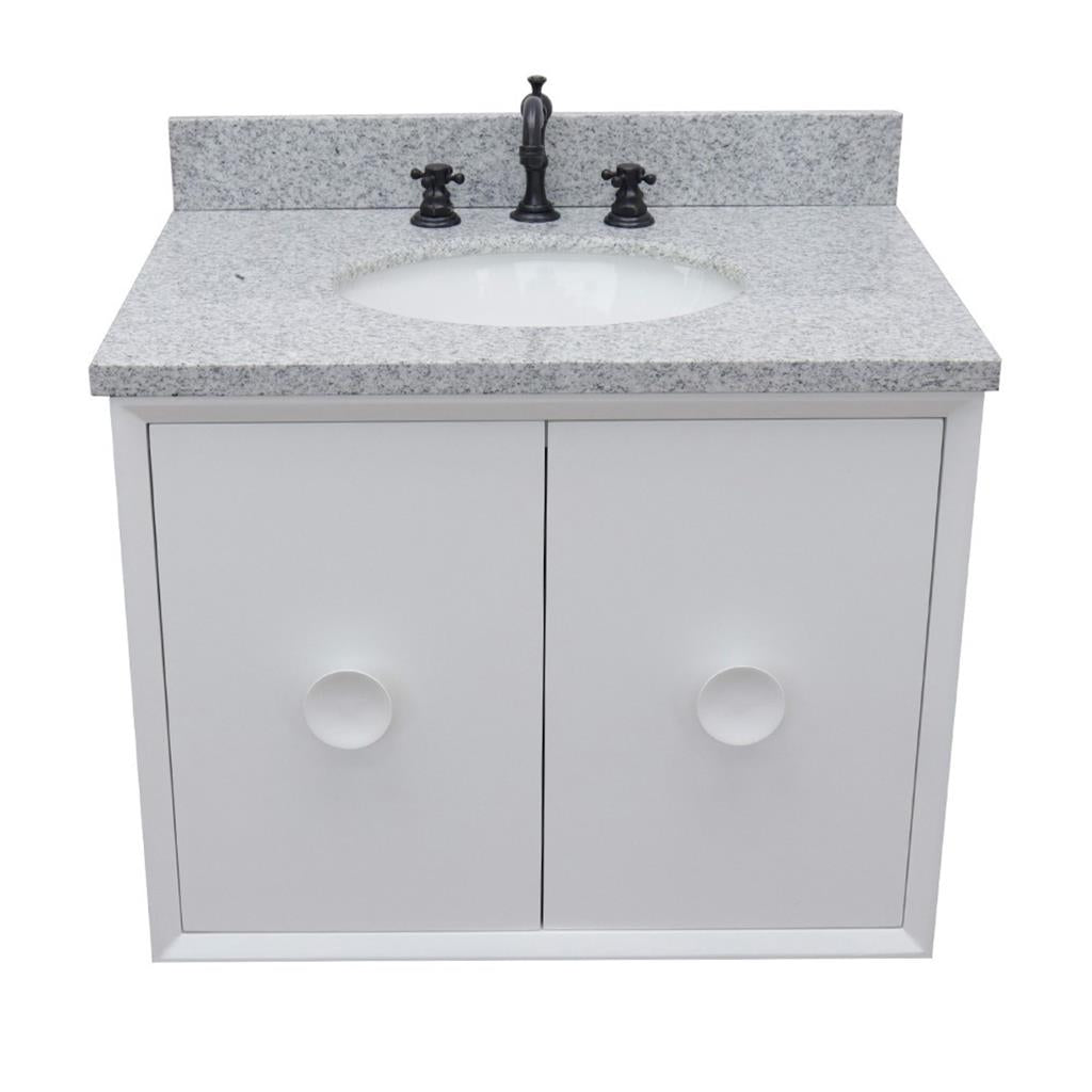 Bellaterra Home, Stora 31" White Wall Mount Vanity, Oval Sink, Gray Granite#top-options_gray-granite-top