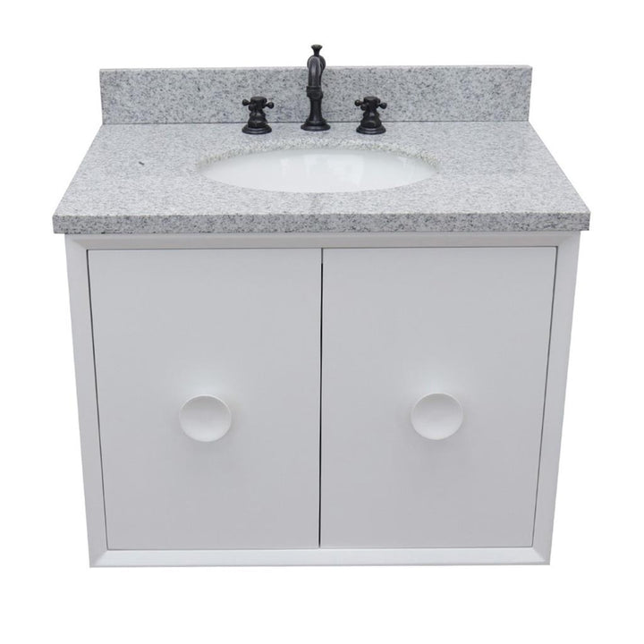 Bellaterra Home, Stora 31" White Wall Mount Vanity, Oval Sink, Gray Granite#top-options_gray-granite-top