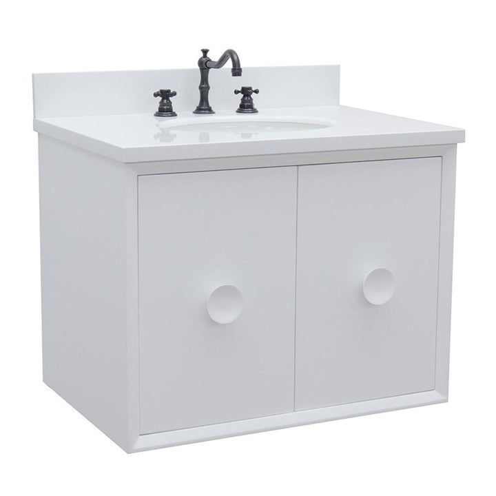 Bellaterra Home, Stora 31" White Wall Mount Vanity, Oval Sink, White Quartz#top-options_white-quartz-top