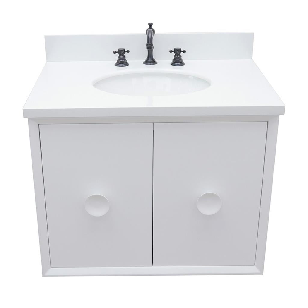 Bellaterra Home, Stora 31" White Wall Mount Vanity, Oval Sink, White Quartz#top-options_white-quartz-top