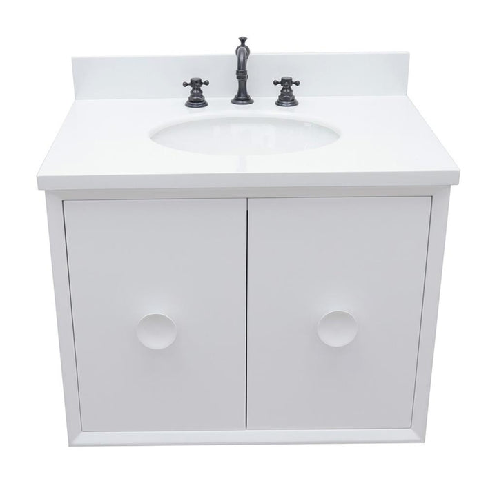 Bellaterra Home, Stora 31" White Wall Mount Vanity, Oval Sink, White Quartz#top-options_white-quartz-top
